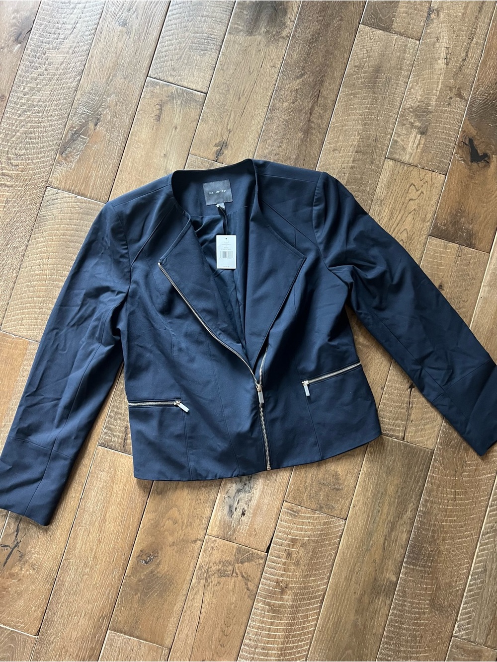 The Limited Women's Navy Asymmetrical Zip Blazer